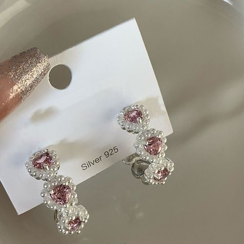 Boucles D'oreilles En Cristal Rose Y2k Pour Femmes Et Filles, Bijoux Simples En Forme De C, De Temprament  La Mode, Nouvelle Collection