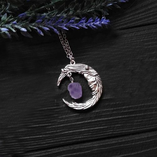 Boucles D'oreilles En Cristal Violet, Croissant De Lune, Bijoux, Pendentif En Pierre Gothique De Style Fonc, Amulette Magique Wiccan De Style Sorcire Macabre