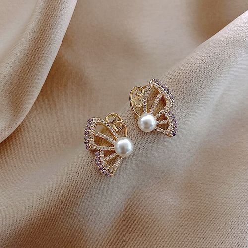 Boucles D'oreilles En Forme D'animaux Pour Femmes, Bijoux lgants, Doux, En Or, Violet, Strass, En Perles,  La Mode, 2020