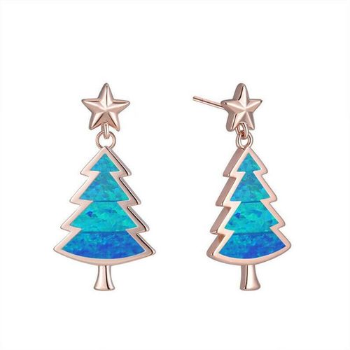 Boucles D'oreilles En Forme D'arbre De Nol, En Argent, En Opale Blanche Simule, Cadeau