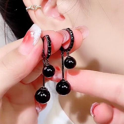 Boucles D'oreilles En Forme De Boule De Perles Noires Pour Femmes, Bijoux Gothiques, Design De Luxe, Cristal lgant