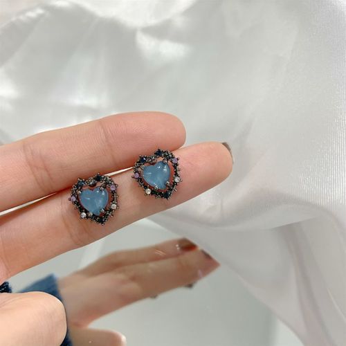 Boucles D'oreilles En Forme De CUr Opale Pour Femmes, Bijoux  La Mode Corenne, Bleu Ocan, lgant, Pour Fte, Quotidien,  La Mode