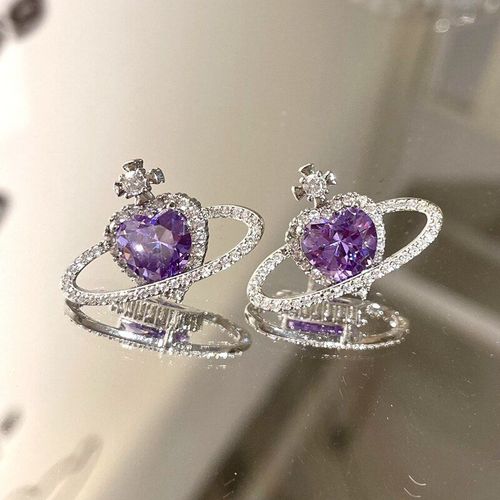 Boucles D'oreilles En Forme De CUr Pour Femmes, Bijoux lgants, Mode Corenne, Violet, Cristal, Plante, Strass, Bijoux, Cadeaux