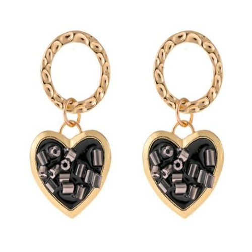 Boucles D'oreilles En Forme De CUr Pour Femmes, En Rsine Et Cristal Noir Et Blanc,  La Mode Corenne, Bijoux Cadeaux De Mariage