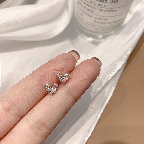 Boucles D'oreilles En Forme De CUr Pour Femmes, Mini Coeurs D'amour Creux, Petits Bijoux D'oreille En Cristal, Document Dor, Mtal, Mariage, Exquis, Nouveau