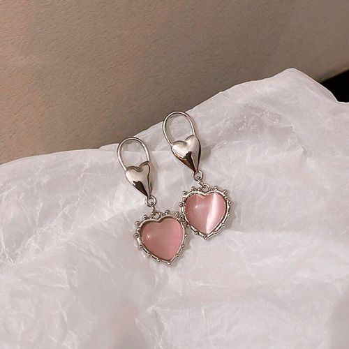 Boucles D'oreilles En Forme De CUr Pour Femmes, Plaqu Argent Rose Opale, Bijoux Tendance, Mode Corenne, Aiguille En Argent S925, Cadeau Fin, Nouvelle Collection