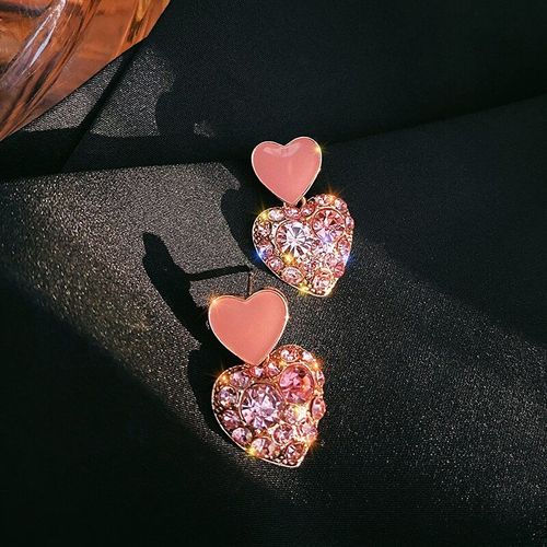 Boucles D'oreilles En Forme De CUr Rose, Pendentif D'oreille En Cristal, Simple, Mode Corenne Et Japonaise, Clou D'oreille Rouge, Nouvelle Mode