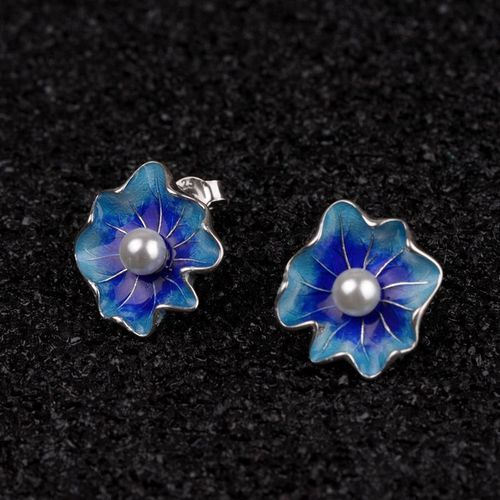 Boucles D'oreilles En Forme De Feuille De Lotus, En Argent Sterling S925, Vintage, De Temprament Bleu Brl, Pendentif En Perle D'eau Douce Pour Cheongsam