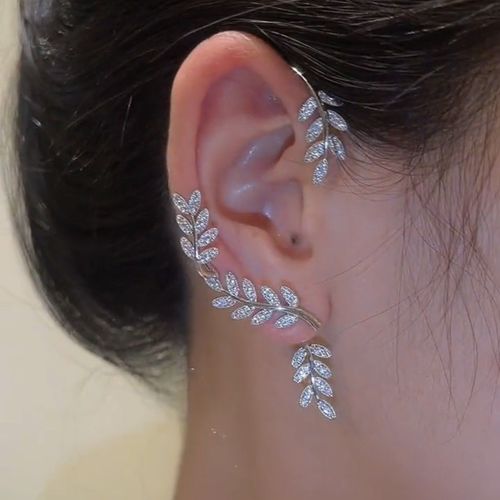 Boucles D'oreilles En Forme De Feuille Plaque Argent Et Papillon Pour Femmes, Clips D'oreille Sans Piercing, Manchette D'oreille En Zircone Scintillante, Bijoux  La Mode, 2022