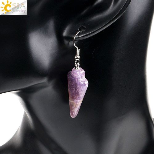 Boucles D'oreilles En Forme De Flche, Bijoux Style Boho, Pendentif En Pierre Naturelle, Quartz Rose, Opale, Cristal Blanc, E581