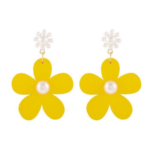 Boucles D'oreilles En Forme De Fleur Jaune, Simple, Perle, Temprament Rouge, Pendentif Long En Cristal, Accessoires De Bijoux