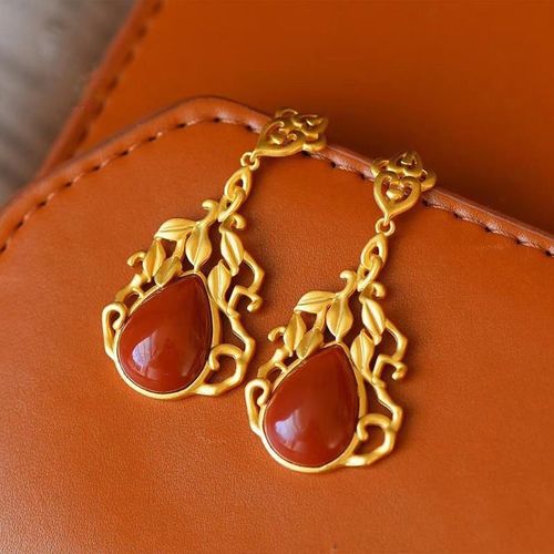 Boucles D'oreilles En Forme De Goutte D'eau, Bijoux En Jade Naturel Htian Cornaline Ajour En Argent Sterling S925, Boucles D'oreilles En Agate Rouge Du Sud, Palace