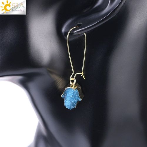 Boucles D'oreilles En Forme De Goutte D'eau Pour Femme, Pendentif En Pierre Prcieuse, Couleur Or, Violet, Vert, Bleu, Druzy Drusy Naturel, Cristal, Style Boho, F460