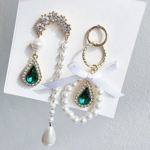 Boucles D'oreilles En Forme De Goutte D'eau Pour Femmes, Nouveau, Coren, lgant, En Cristal Vert, Perle Circulaire, NUd Papillon, Asymtriques, Bijoux Oorbellen