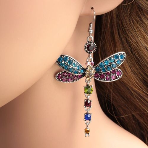 Boucles D'oreilles En Forme De Libellule Pour Femmes, Nouvelle Mode, Vintage, Cristal, Boho, Arc-En-Ciel, Bleu, Vert, Pierre, Mignon, Couleur Argent