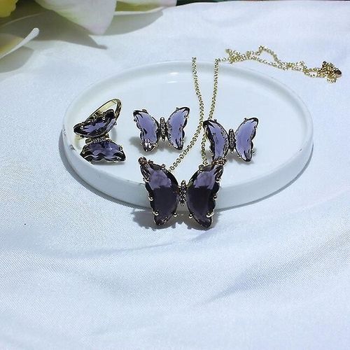 Boucles D'oreilles En Forme De Noix De Papillon En Verre 14 Carats, lgant, Dor, Dlicat, Zircone Cubique, Colliers D'insectes, Ensemble D'anneaux, Taille De Bijoux Redimensionnable, Couleur 19