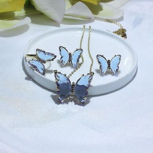 Boucles D'oreilles En Forme De Noix De Papillon En Verre 14 Carats, lgant, Dor, Dlicat, Zircone Cubique, Colliers D'insectes, Ensemble De Bagues, Taille De Bijoux Redimensionnable, Couleur 15
