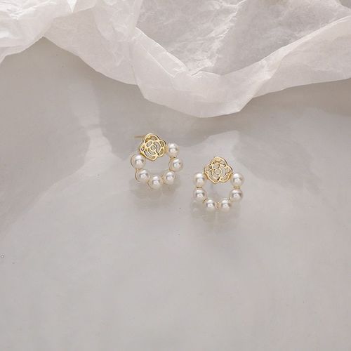 Boucles D'oreilles En Forme De Perle Simule, Nouvelle Collection 2020, Boucles D'oreilles Ajoures En Rose Pour Femmes, Bijoux En Mtal Dor,  La Mode, Cadeaux