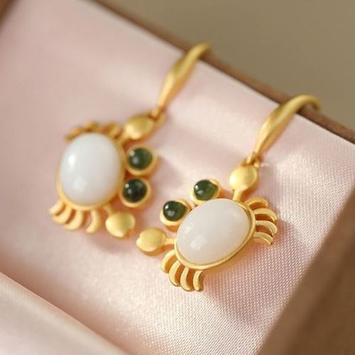 Boucles D'oreilles En Forme De Petit Crabe Pour Femmes, En Argent Incrust, Hetian, Jade Blanc Naturel, Style Chinois, Rtro, Frais, Romantique, Charmant, Marque De Bijoux Pour Femmes