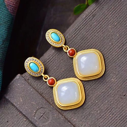 Boucles D'oreilles En Jade Blanc Htian Naturel Incrust D'argent, Style Chinois, Breloque Rtro Unique, Bijoux De Marque Bohme Noble Pour Femmes