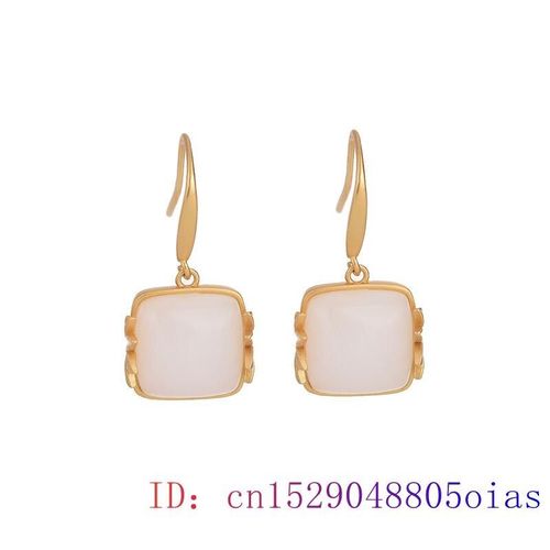 Boucles D'oreilles En Jade Blanc Pour Femmes, Amulette En Argent 925, Cadeaux, Breloque En Cristal, Pierre Prcieuse Naturelle, Zircon, Calcdoine, Bijoux  La Mode
