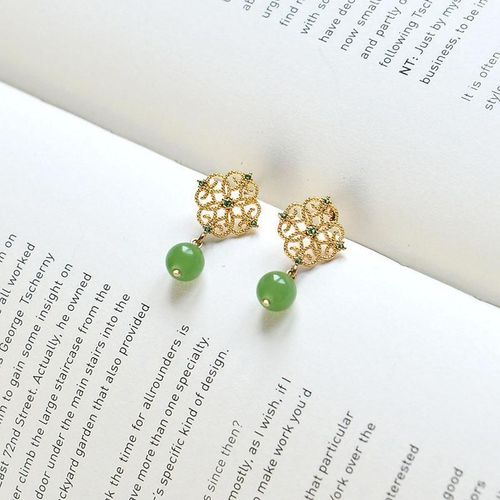 Boucles D'oreilles En Jade Blanc Pour Femmes, Design Original, Sculpt, Creux, Style Chinois, Rtro, Artisanat En Or Unique, Cadeau De Nol Pour Femmes