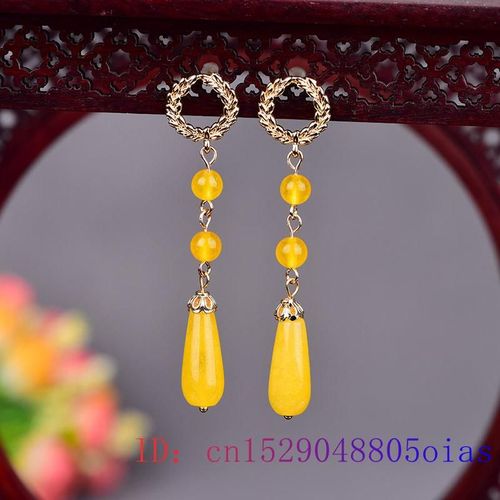 Boucles D'oreilles En Jade Jaune, Fleur, Breloque, Pierre Prcieuse, Argent, Zircon, Mode, Calcdoine, Cadeaux Pour Femmes, Amulette En Cristal Naturel, Bijoux, 925