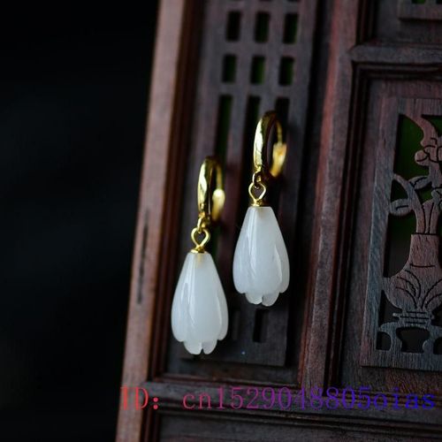 Boucles D'oreilles En Jade Magnolia Blanc, Pierre Prcieuse Zircon Naturel Pour Femmes, Breloque En Cristal, Calcdoine, Cadeaux Amulette, Bijoux  La Mode En Argent 925
