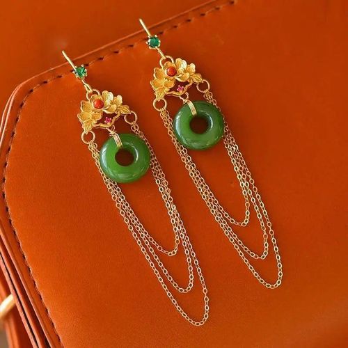 Boucles D'oreilles En Jade Naturel Htian De Style Chinois, En Jaspe Naturel, En Argent Sterling S925, Rouge Du Sud, Originales