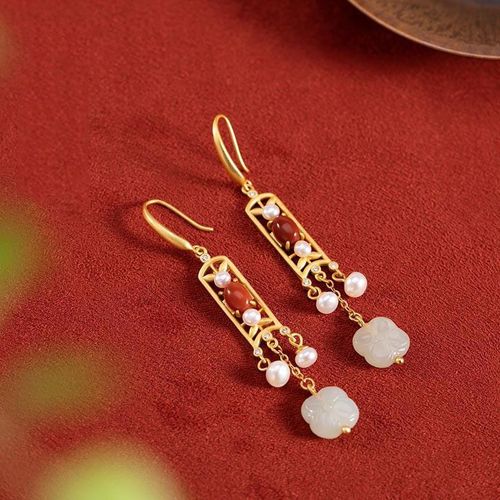 Boucles D'oreilles En Jade Naturel Hetian, En Argent Sterling S925, Rouge Du Sud, Ancienne Cour Royale, Gnreux, Long Temprament, Pour Femmes