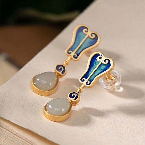 Boucles D'oreilles En Jade Naturel Hetian En Forme De Goutte D'eau Pour Femmes, Bijoux De Marque, Style Chinois Rtro Unique, Breloque En Or Ancien