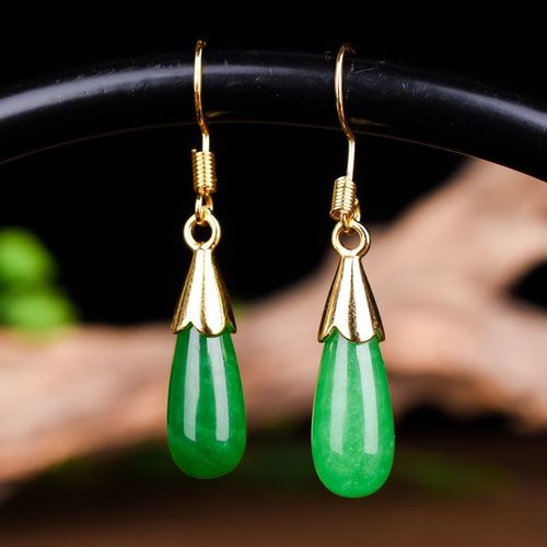 Boucles D'oreilles En Jade Vert Naturel Incrust, Argent 925, Goutte D'eau, Original, Simple, Perle De Pulpe, Cadeau Pour Femmes, Bijoux En Pierre Fine