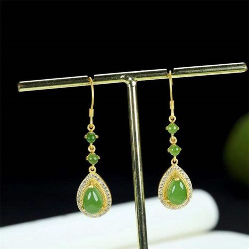 Boucles D'oreilles En Jaspe Naturel Sculpt  La Main 925 Argent Gufajin Incrust De Gouttelettes D'eau, Clous, Bijoux  La Mode, Cadeaux De Chance Pour Femmes, Meilleure Vente
