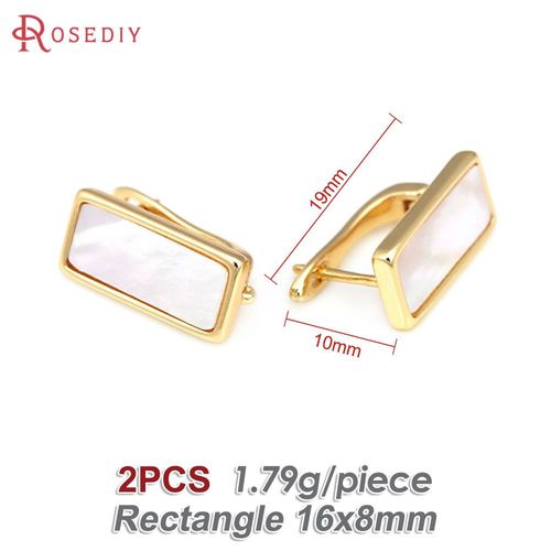 Boucles D'oreilles En Laiton Dor 18 Carats Avec Coquillage Pour Femme, Clous D'oreilles Ovales, Rectangulaires Et Ronds, Fermoirs  Crochets, Accessoires Pour Documents, 2 Pices
