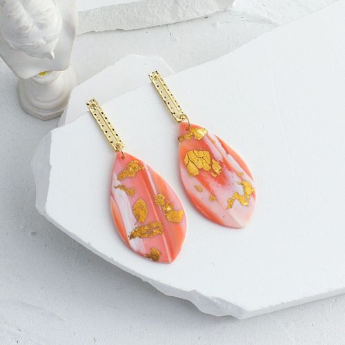 Boucles D'oreilles En Mtal, En Argile Polymre, Faites  La Main, Pendentif Gomtrique Goutte, Design Unique, Couleur Rose, Mode Corenne, 2021