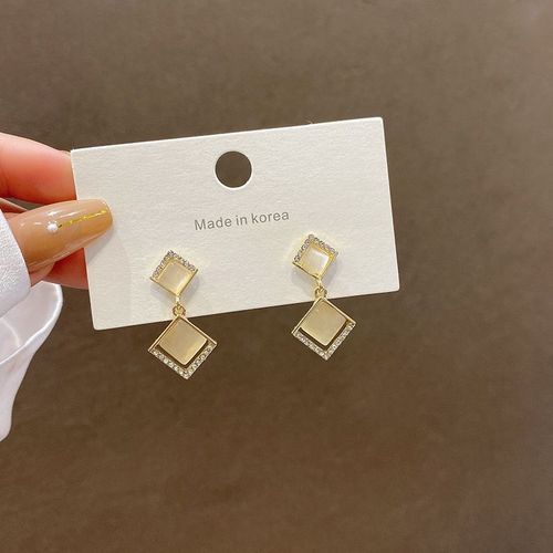 Boucles D'oreilles En Opale De Temprament Rtro De Style Hong Kong Boucles D'oreilles Carres Gomtriques Sens Haut De Gamme Pour Femmes Bijoux D'oreille Mince Visage Rond Coren-Sw-A112 Or