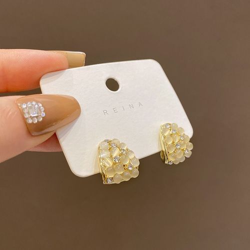 Boucles D'oreilles En Opale Gomtrique A L'aiguille D'argent Boucles D'oreilles De Temprament Rouge De Niche De Sens De Conception Des Femmes Boucles D'oreilles Rtro Franaises-Sw-E4966 Or