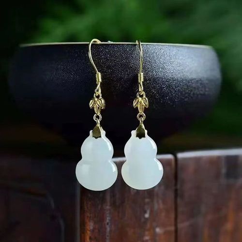 Boucles D'oreilles En Or Pour Femmes, Artisanat Ancien, Incrust De Feuilles Naturelles Hetian, Gourde En Jade Blanc, Longues, Charme Exquis Et lgant, Bijoux Pour Dames