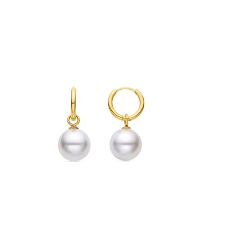 Boucles D'oreilles En Perles Blanches Luxenter Finies En Or Jaune 18k - Unwe
