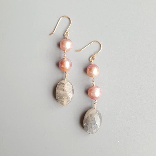 Boucles D'oreilles En Perles D'eau Douce Violettes, Bijoux En Argent Sterling 925, Labradorite, Crochet De Couleur Or, Boucles D'oreilles Faites  La Main