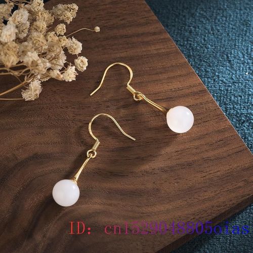 Boucles D'oreilles En Perles De Jade Blanc 925, Argent, Zircon, Amulette, Cadeau  La Mode Pour Femmes, Calcdoine, Pierre Naturelle, Bijoux En Cristal