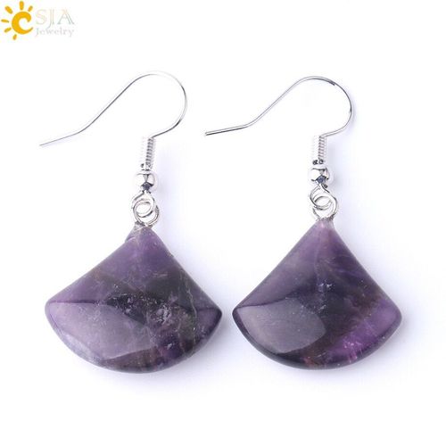 Boucles D'oreilles En Pierre Naturelle Pour Femmes, 2019, Petites Boucles D'oreilles En Forme D'ventail, Quartz Violet, Rose, Lapis Lazuli, Cristal Oeil De Tigre F828