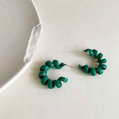 Boucles D'oreilles En Rsine Acrylique, Doux, Vert Rose, Spirale Torsade En Forme De C, Lisse, Gomtrique Irrgulier, Pour Femmes