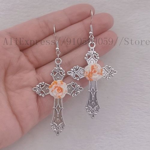 Boucles D'oreilles En Rsine Rose Avec Motif De Fleurs, Boucles D'oreilles Croises, Pendentif Gothique Victorien, Bijoux Cratifs, Style Simple, Nouveau