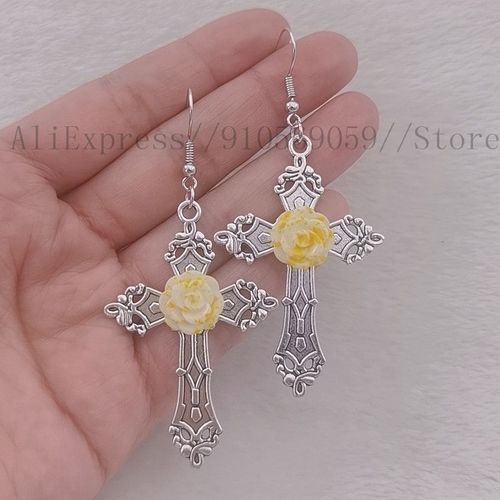 Boucles D'oreilles En Rsine Rose Avec Motif De Fleurs, Boucles D'oreilles Croises, Pendentif Gothique Victorien, Bijoux Cratifs, Style Simple, Nouveau