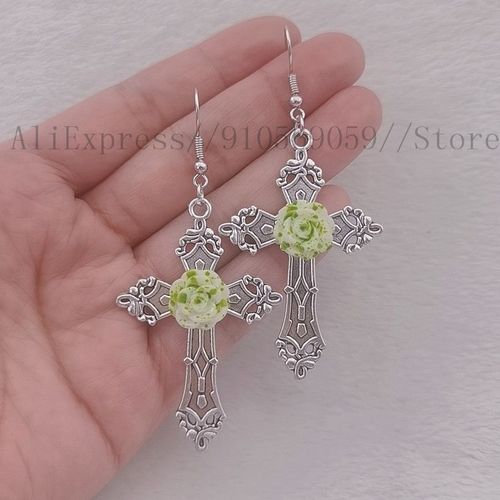 Boucles D'oreilles En Rsine Rose Avec Motif De Fleurs, Boucles D'oreilles Croises, Pendentif Gothique Victorien, Bijoux Cratifs, Style Simple, Nouveau