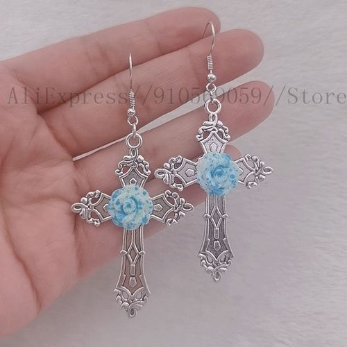 Boucles D'oreilles En Rsine Rose Avec Motif De Fleurs, Boucles D'oreilles Croises, Pendentif Gothique Victorien, Bijoux Cratifs, Style Simple, Nouveau