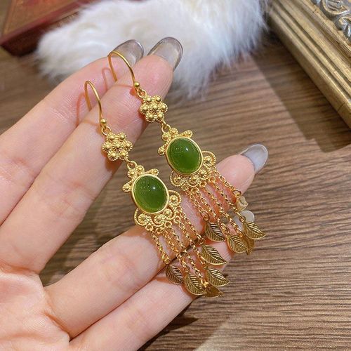 Boucles D'oreilles En Saphir Hetian Naturel Pour Femmes, Bijoux En Argent, Plumes, Style Chinois Rtro Lger, Luxe Noble, Breloque Unique
