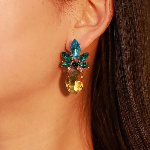 Boucles D'oreilles En Strass Ananas Pour Femmes, Fruits Frais Et Mignons, Grands Bijoux Exagrs  La Mode, Jaune Et Bleu