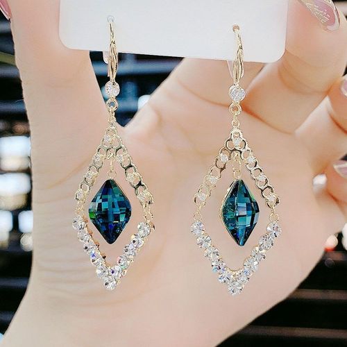 Boucles D'oreilles En Strass Bleu Pour Femmes, Pendentif, Mode, Rtro Simple, Forme Gomtrique, Bijoux De Fte, Cadeaux